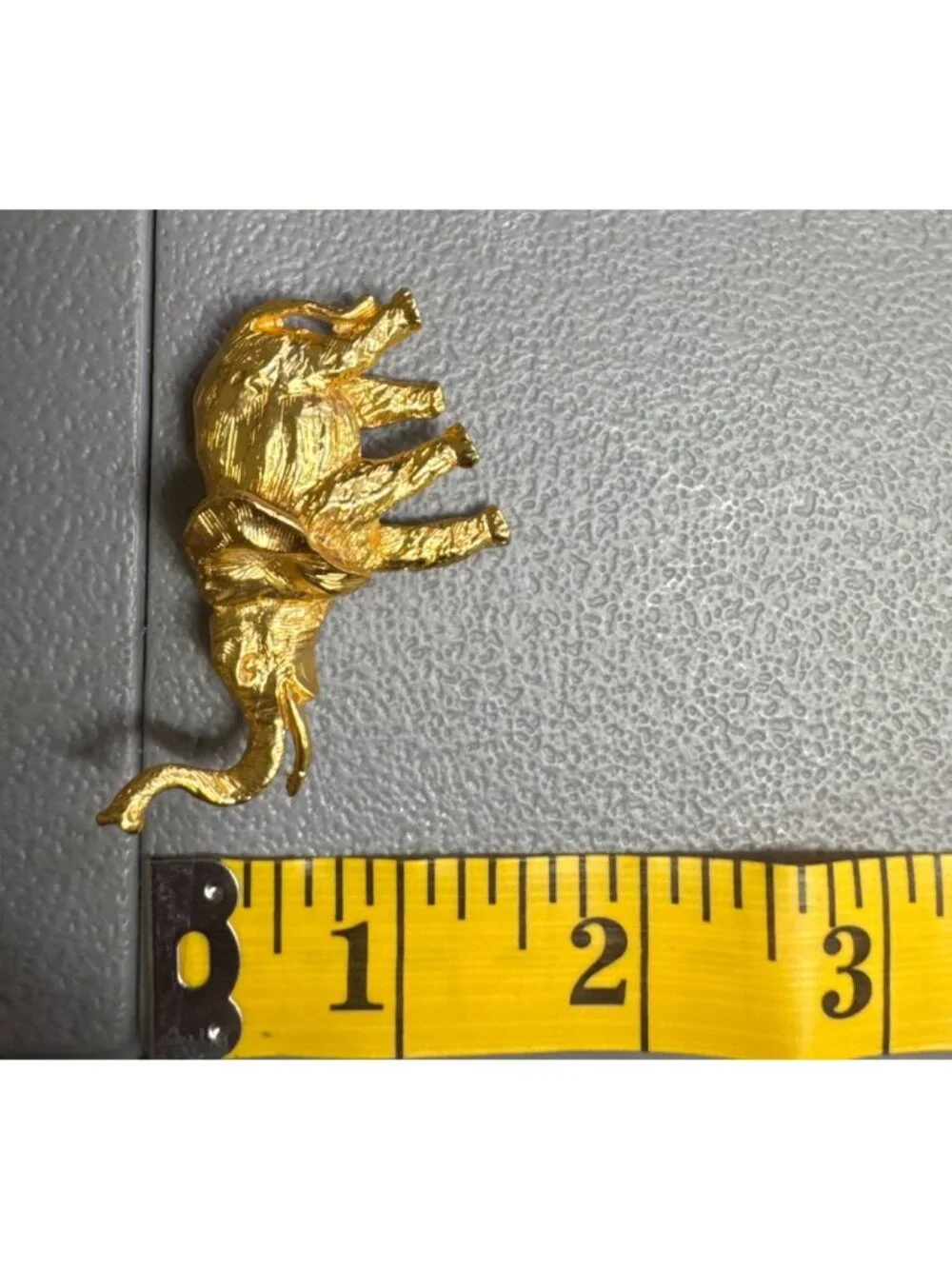 Gold Tone Elephant Vtg Brooch Pin Textured Trunk Up Animal Statement Jewelry